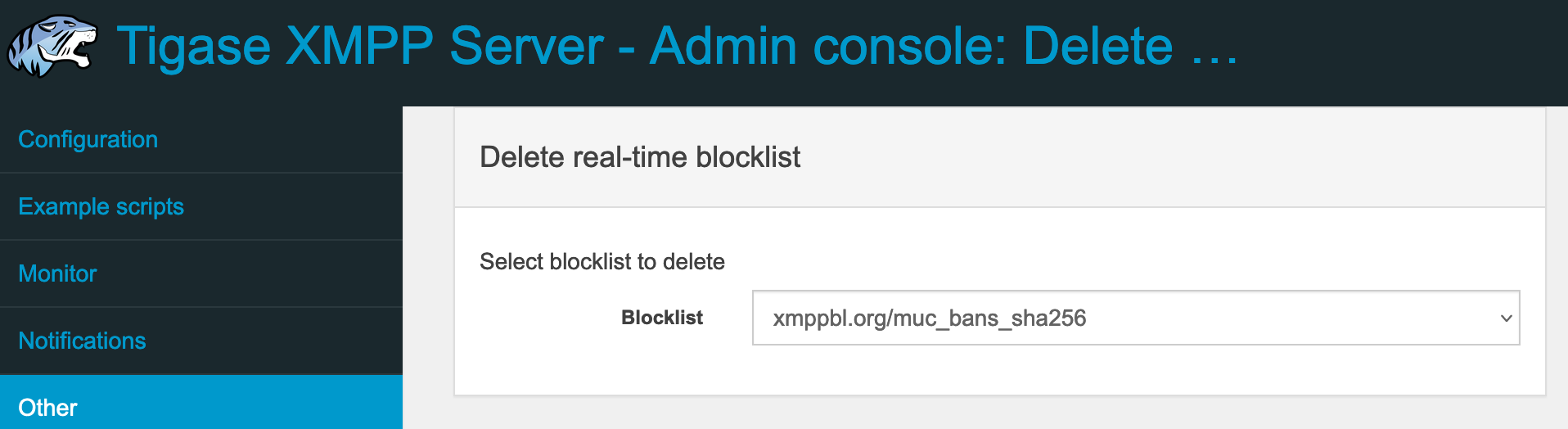 Screenshot of filled form for removing RTBL